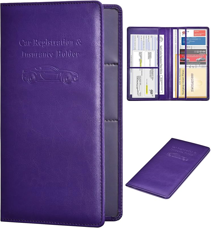Organizador de Documentos Automotivos HerriaT em Couro Sintético com Zíper, Porta-Documentos para Porta-Luvas, Roxo Clássico
