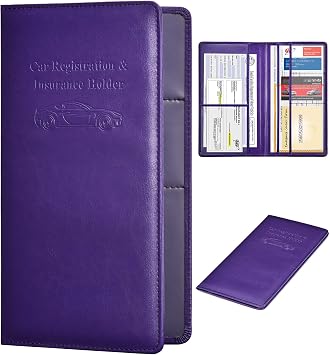 HerriaT Car Registration and Insurance Card Holder - Leather Vehicle Glove Box Automobile Documents Paperwork Wallet Case Organizer for ID, Drivers License, Key Contact Information Cards - Men&Women