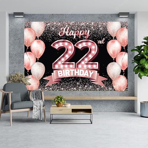 Vista 243 de Happy 21st Birthday Rose Gold Banner Backdrop Cheers to 21 Years Old Confetti Balloons Theme Decor Decorations for Women 21 Years Old Pink Birthday