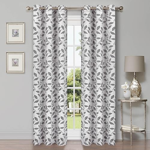 Superior Cortinas opacas, oscurecimiento de la habitación para dormitorio, bloqueo solar, térmicas, cortinas bohemias modernas, colección de hojas,