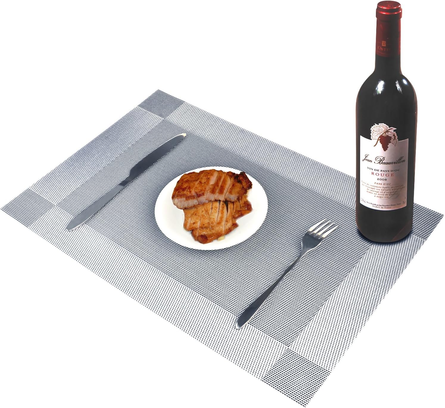 Fine Decor Place mats For Dining Table/Kitchen/ Outdoor barbecue/ Home/Hotel, Insulation Dining Room Placemats Easy to clean Heat Resistant Washable Stain-resistant Insulation Non-slip Weave Placemats, Simple Style and elegant Placemats Table Mats (Silver set of 4)