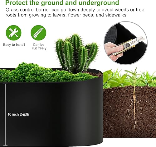 Miniatura 7 de Barrera de malezas calibre 12, 150 pies, borde de 10 pulgadas de profundidad, borde flexible, borde de césped, jardín, borde para patio trasero,