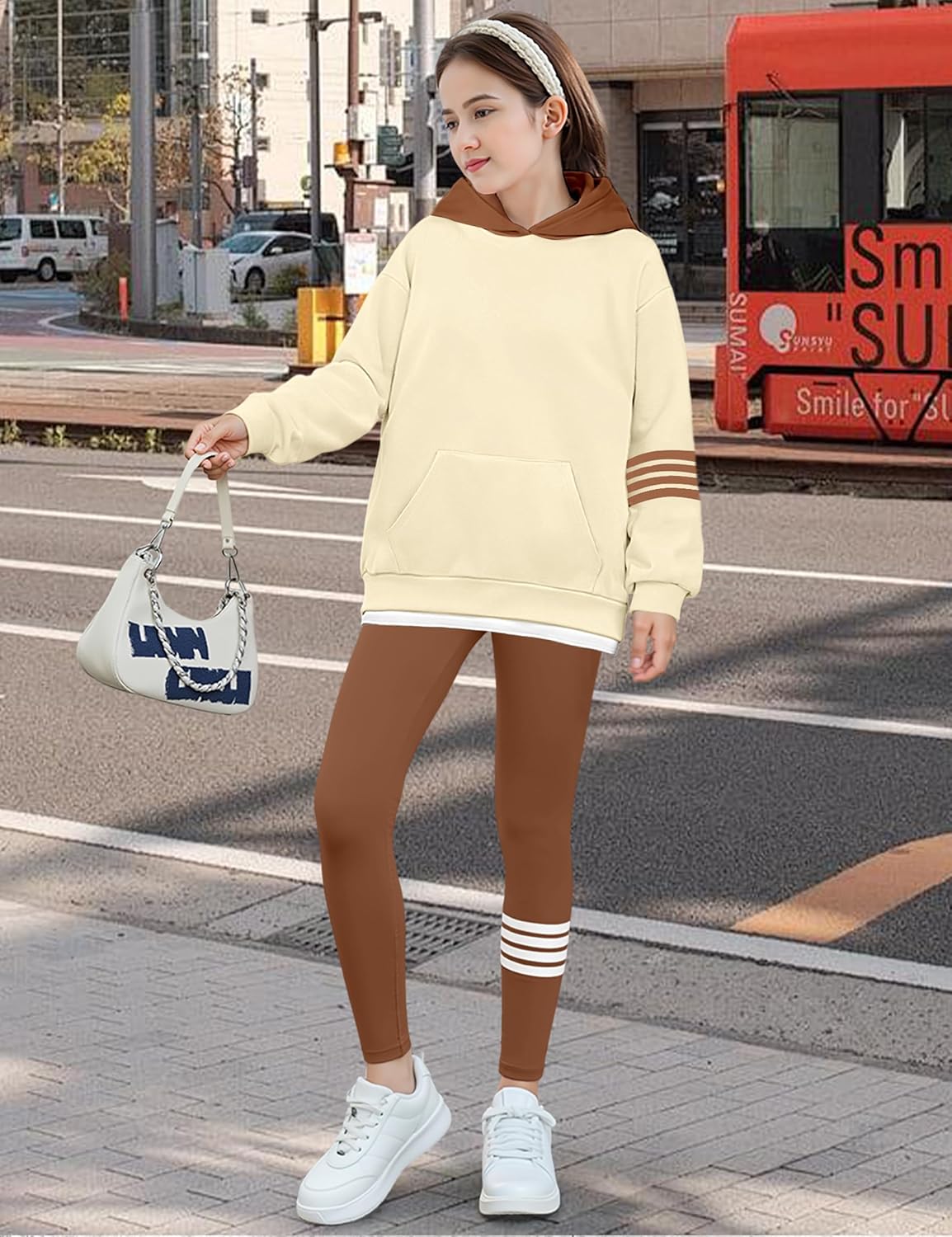 NECIOUS Girls Fall Outfits 2 Piece Fashion Contrast Stripes Hoodie Sweatshirt and Leggings Clothings Sets 6-14Y - Image 2