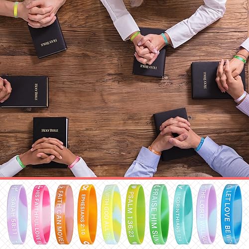 Miniatura 20 de Minatee 60 pulseras religiosas de silicona a granel con versículos bíblicos, pulseras motivacionales de goma cristiana, pulseras de Jesús, regalos