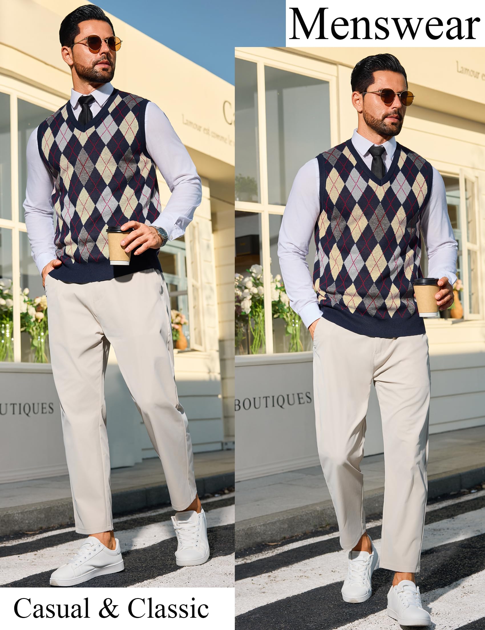 Sykooria Gilet Maglione da Uomo con Scollo V Maglioncino Smanicato Senza Maniche Pullover Gilet Cotone in Maglia Invernale Maglioni e Cardigan da Uomo Casual