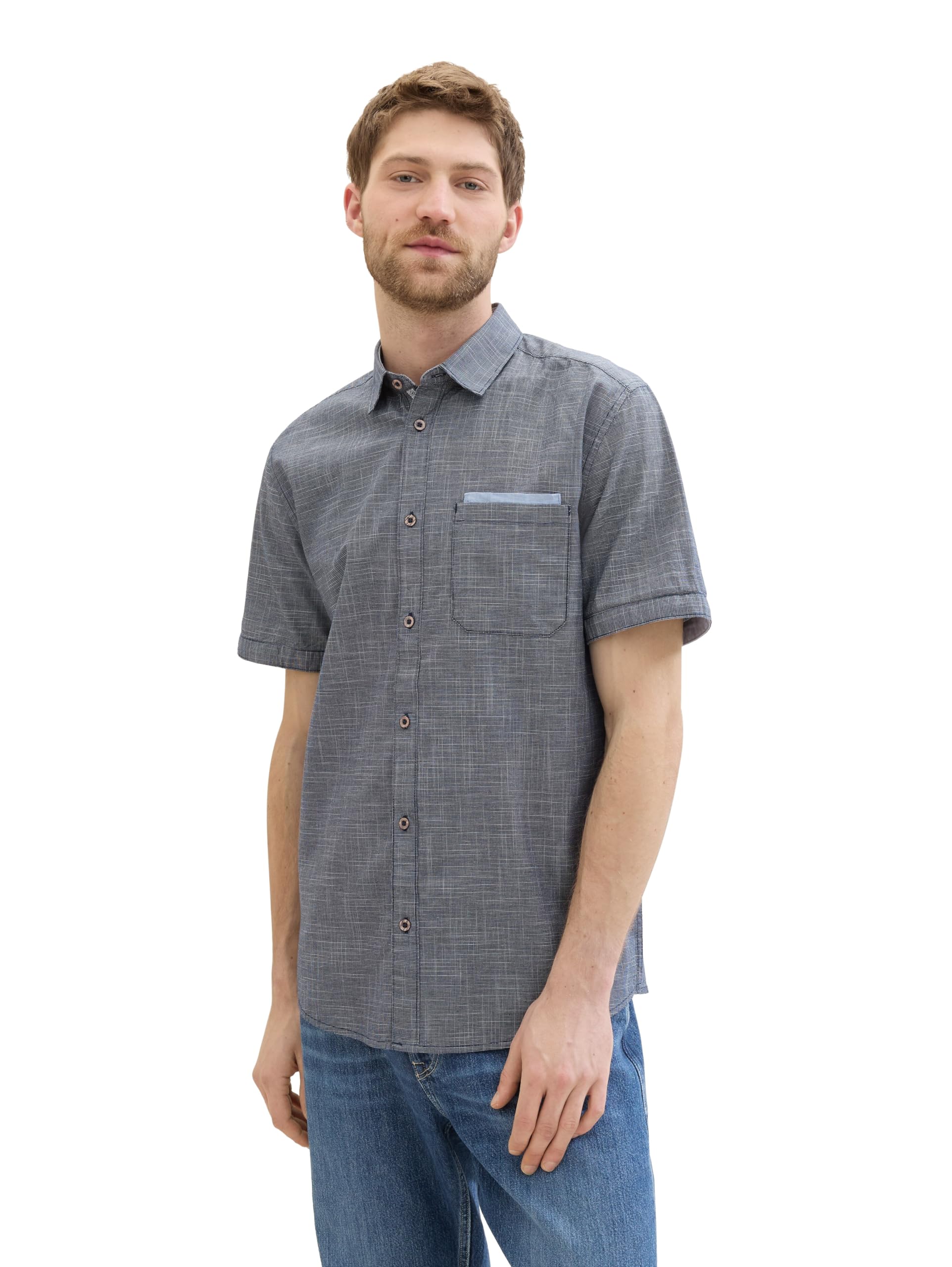 TOM TAILOR Men's 1041362 Shirt, 35404-Navy Small Structure, S