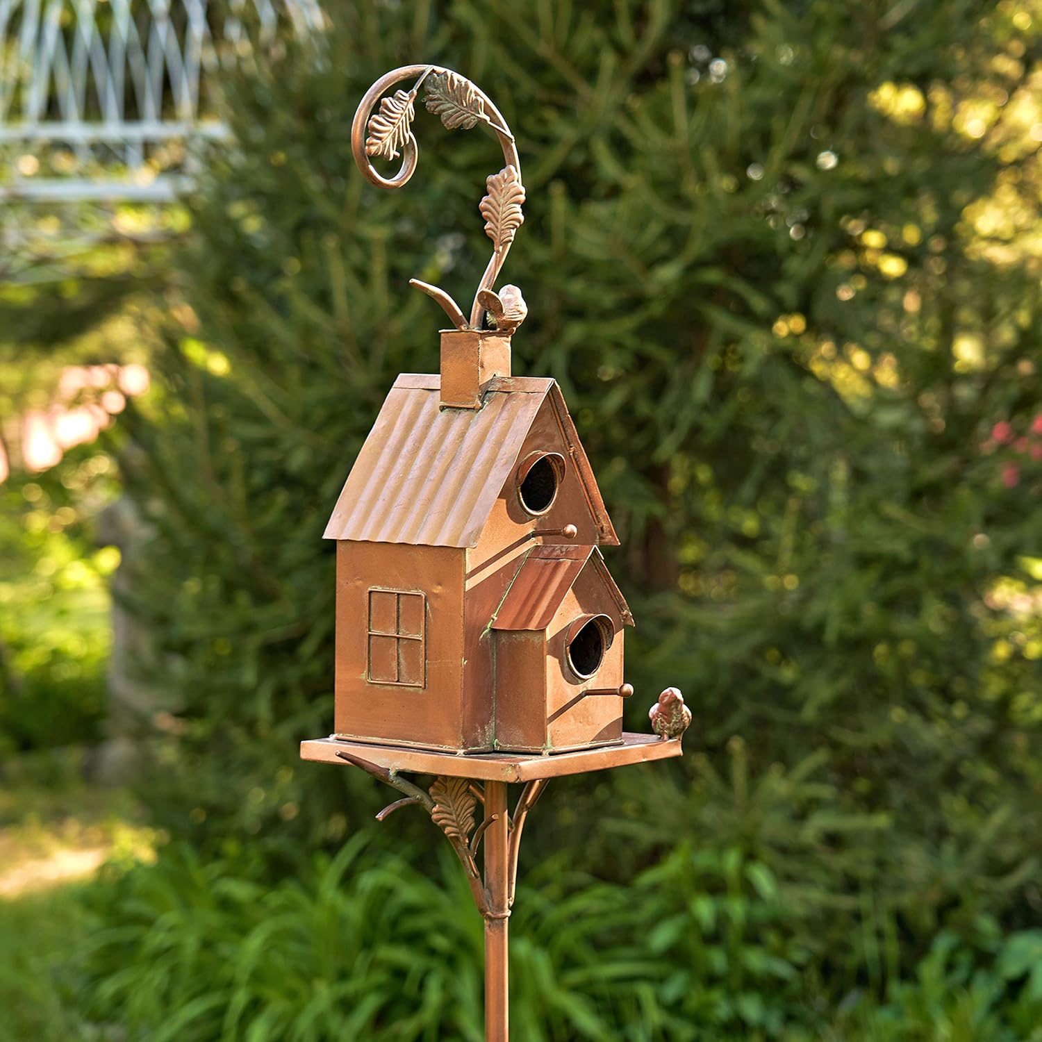 Zaer Ltd. Copper Colored Multi-Birdhouse Stakes, Room for 2 Bird Families in Each (Classic Home)