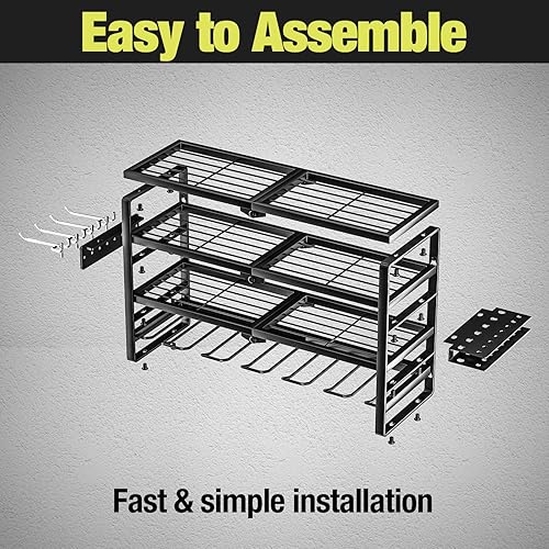 Miniatura 3 de Organizador de herramientas eléctricas de 4 capas para montaje en pared, soporte para herramientas de batería con estante de estación de carga,