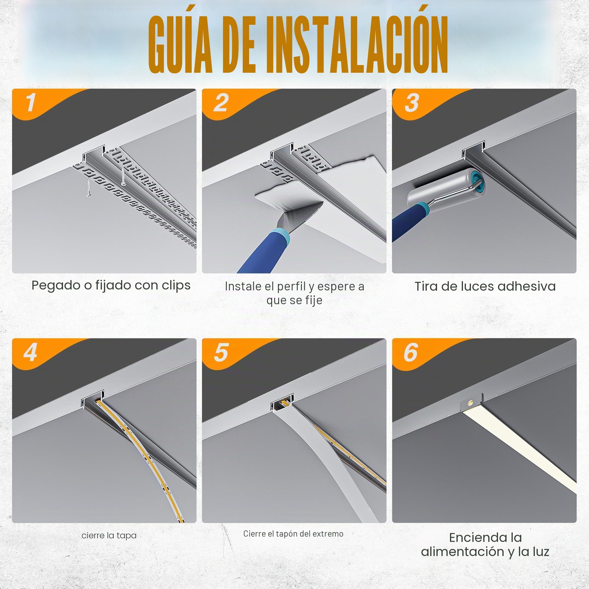 Perfil Aluminio Tira LED Empotrar 20 Piezas x 2M (64.2 x 13.8 mm), Perfil Drywall LED con Difusor LED Blanco Lechoso, Canaleta para Tira LED de hasta 20mm de Ancho