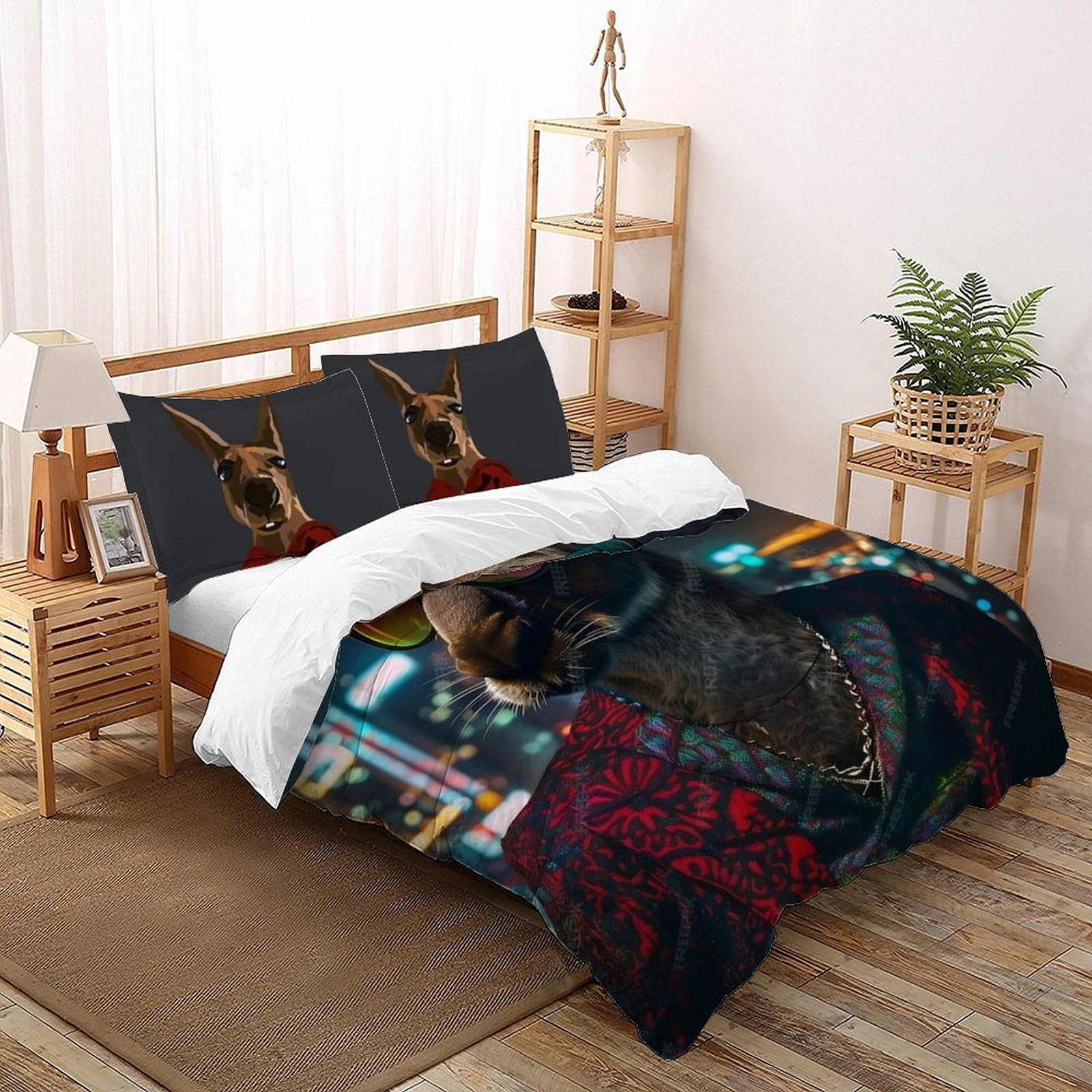 Housse de couette double kangourou en microfibre avec 2 taies d'oreiller 200x200cm