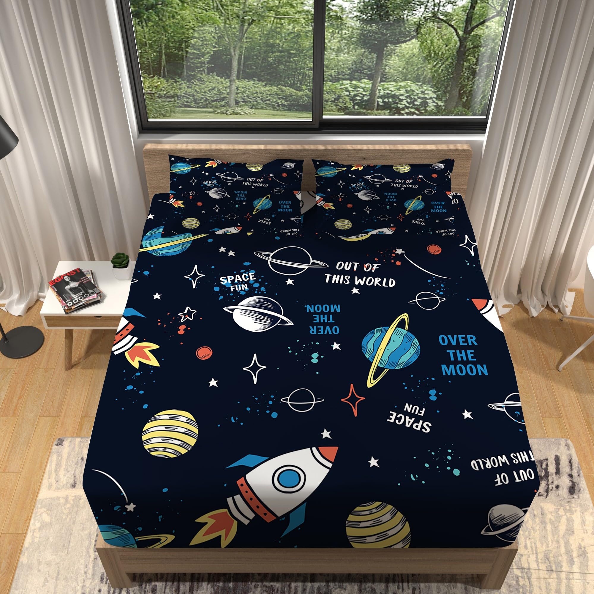 Sabanas 90x190 cm Infantil Planeta Cósmico Juego de Cama para Niños, Sabana Bajera Ajustable Moderna para Adolescentes y Infantil, Ropa de Cama para Casa Dormitorio