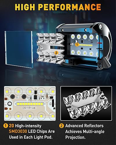 Miniatura 3 de NAOEVO Luces LED de 4 pulgadas, 240 W, 24,000 lúmenes, luces LED antinieblaconduccióntodoterreno, barra de luz LED con combo de inundación puntual,