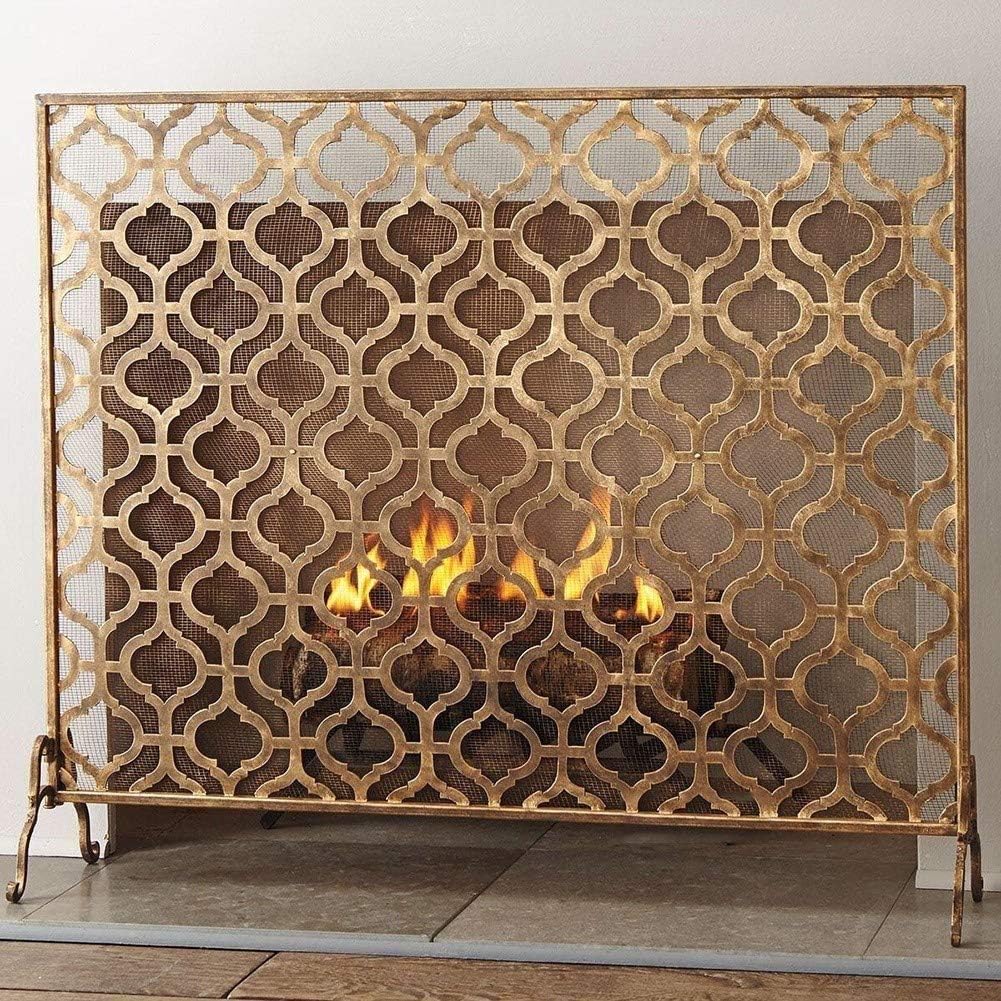 Classic Fireplace Screen Guard - Single Panel Fire Place Doors for Open Fire, Gas Fires & Log Wood Protection - Large Decorative Safety Gate for Home Decor