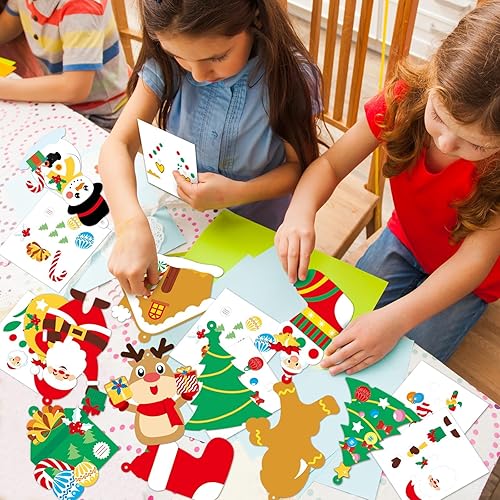 Miniatura 5 de Qyeahkj Juego de 64 juegos de manualidades de Navidad para niños, adornos artísticos de Navidad a granel, haz tu propio árbol de Papá Noel, casa de