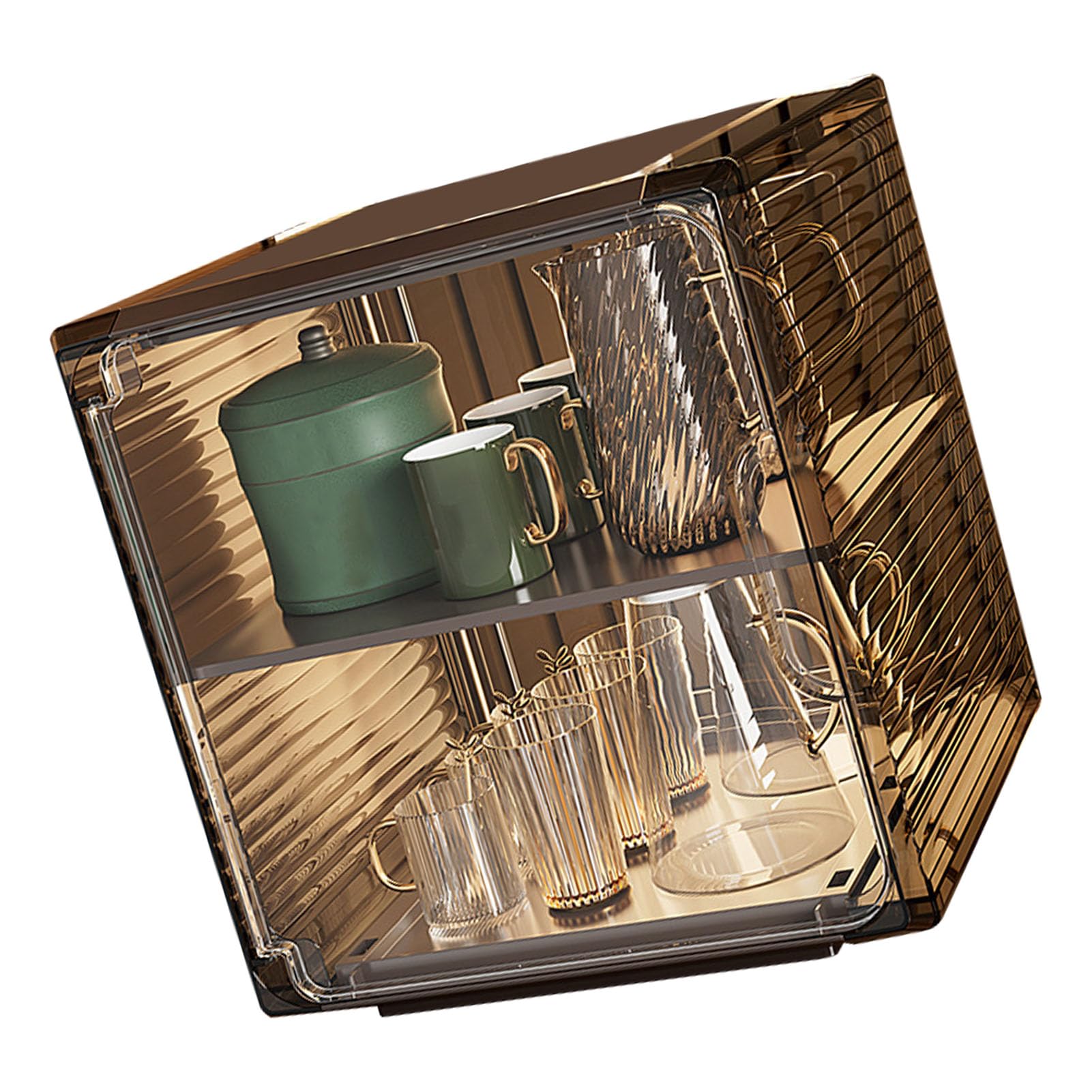 Estante de Almacenamiento de Tazas, Caja organizadora apilable de plástico Transparente a Prueba de Polvo para gabinete, Escritorio, Oficina, Sala de Estar, diseño de Lujo Ligero (Negro Medio)