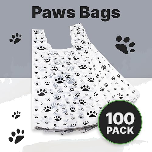 Miniatura 2 de Bolsas para camisetas, diseño de huellas de patas, bolsas de agradecimiento y compras, gato o perro, 22 pulgadas de largo x 12 pulgadas de ancho x 7