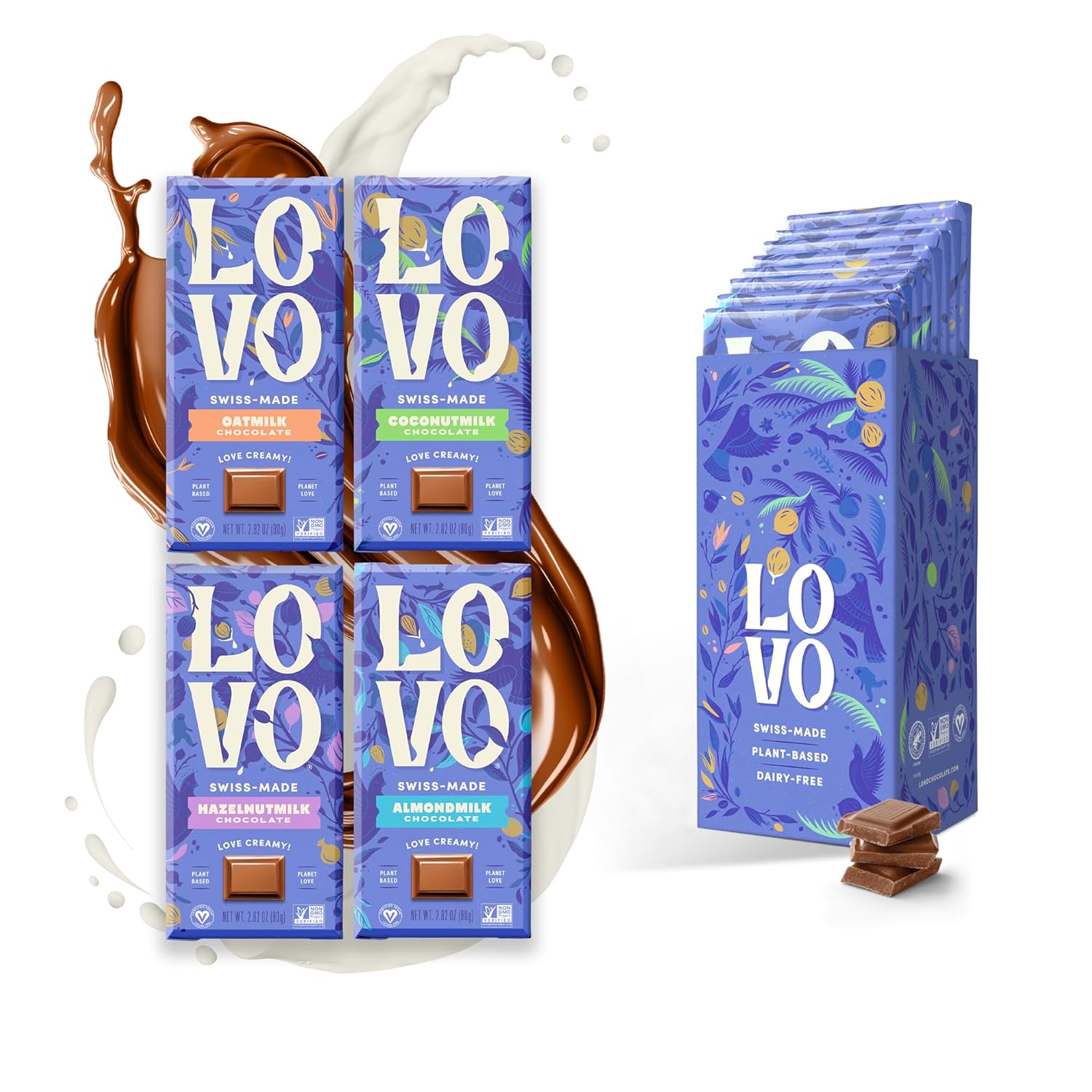 LOVO Hazelnutmilk Chocolate Bar, Dairy Free & 100% Plant-Based & Dairy Free Milk Chocolate, Creamy and Delectable Vegan Milk Chocolate Made With Hazelnut Milk, Non-GMO, Gluten-Free, Swiss-made, 2.82 oz (Pack of 12)