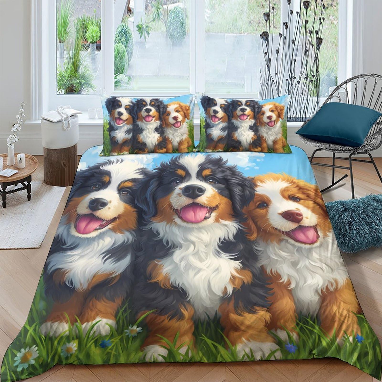 Ctjqhvkz Style-7 3D Printed Bernese Mountain Dog Fitted Sheet Microfiber Soft Bed Cover Cartoon Puppy Bedroom Decor Machine Washable Single（135X200cm）