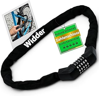 WIDDER Bicycle Lock with Combination Code [Extra Large Number Wheels, 5 Numbers] - Only 850 g Combination Lock - Bicycle Chain Lock High Security - E Scooter Lock E-Bike - Safe with Number Combination