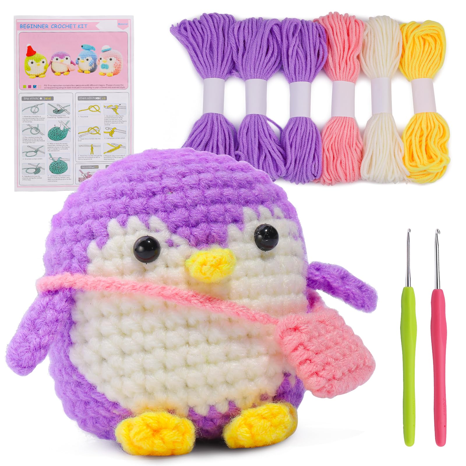 IMZAY Crochet Kit for Beginners, Beginner Animal Kit, Cute Starter with Video Tutorial, Hooks, Colored Yarns, Stitch Marker Complete Set to Make