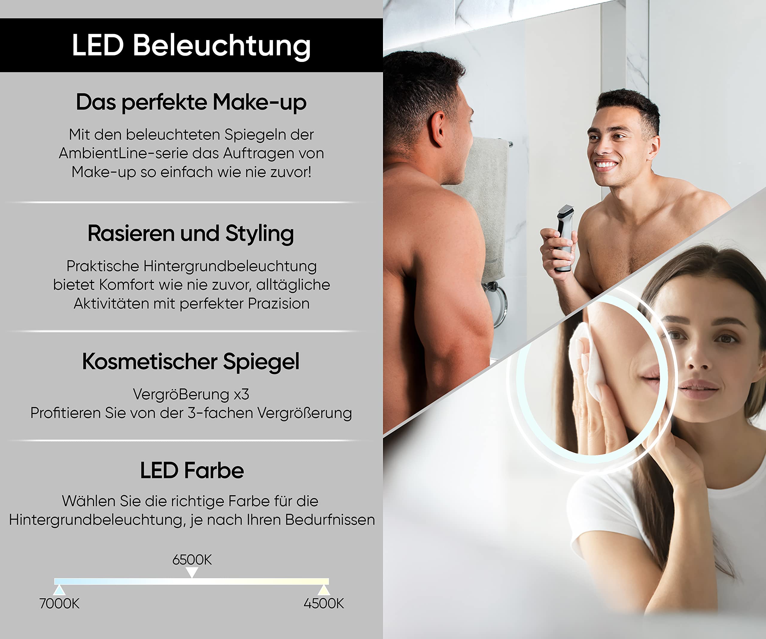 Artforma Badspiegel mit Beleuchtung - Led Spiegel Bad - 120x70 - Badezimmerspiegel Nach Maß - auf Individuelle Bestellung Gefertigt - Modernes Design - Ohne Rahmen