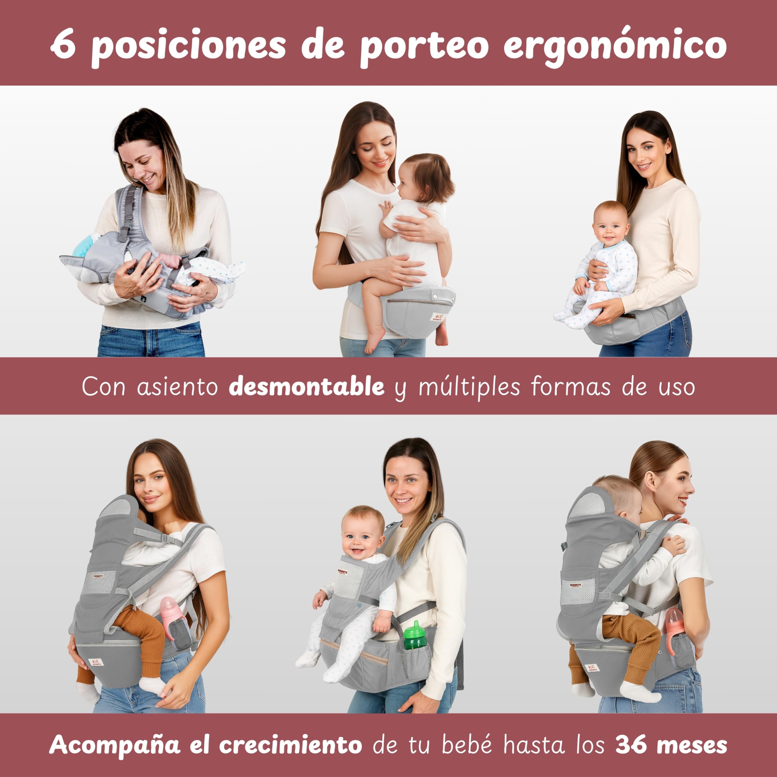 QUIMETS | Mochila Portabebés 6 en 1 Recién Nacido Transpirable y Ergonómica – Suave, Ligera e Ideal para Largos Paseos – Ajuste Cómodo para Mamá y Papá – Incluye Muselina de Regalo — view 6