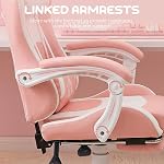 HOMCOM Racing Chaise de jeu avec oreilles Cat, chaise d'ordinateur en cuir inclinable avec repose-pieds, support lombaire et appuie-tête, siège pivotant réglable en hauteur, rose