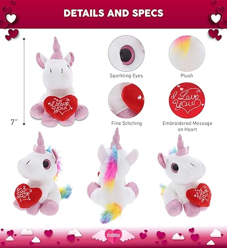 Miniatura 3 de DolliBu I Love You - Unicornio blanco de San Valentín, lindo animal de peluche con corazón rojo y nombre, regalo personalizado para el día de San