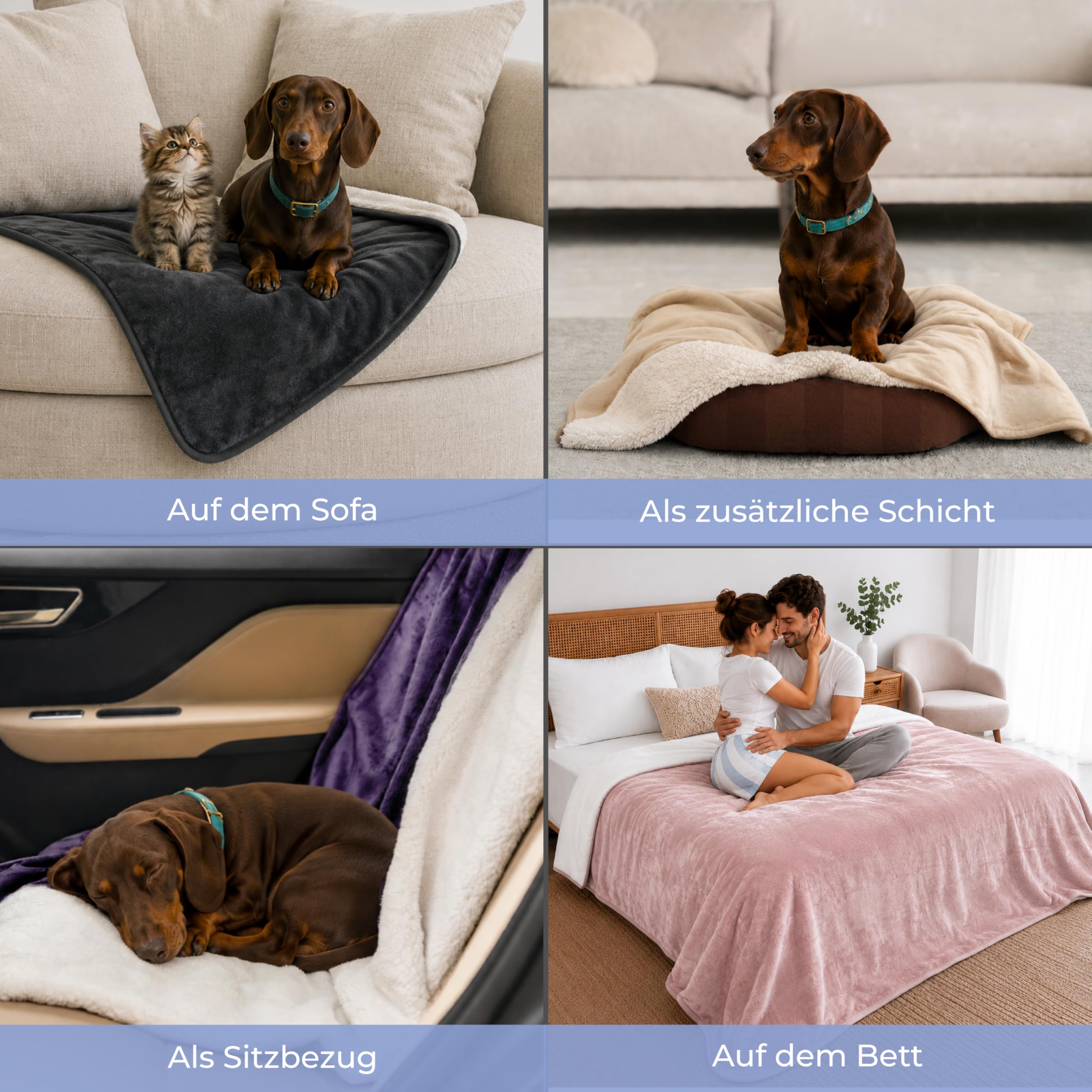 Twinzen wasserdichte Decke 152x203 cm Beige - Reversible Decke Wasserdicht aus Sherpa-Fleece - Hundedecke Sofa und Bett - Waschbar