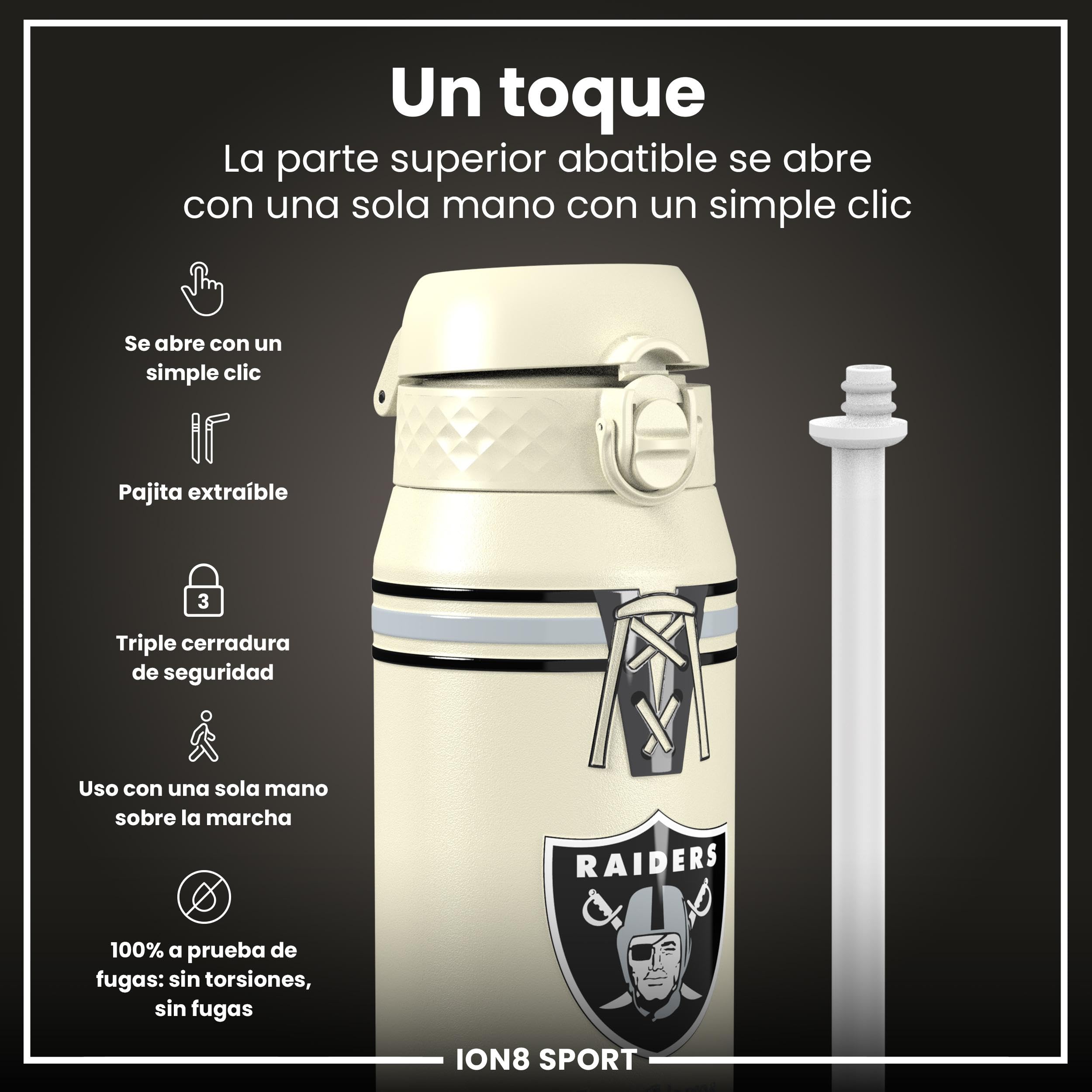 ion8 NFL Botella a Prueba de Fugas, Fácil de Abrir, Cerradura Segura, Asa de Transporte, Aptas para Lavavajillas, Acero Inoxidable, Ideal para Deportes