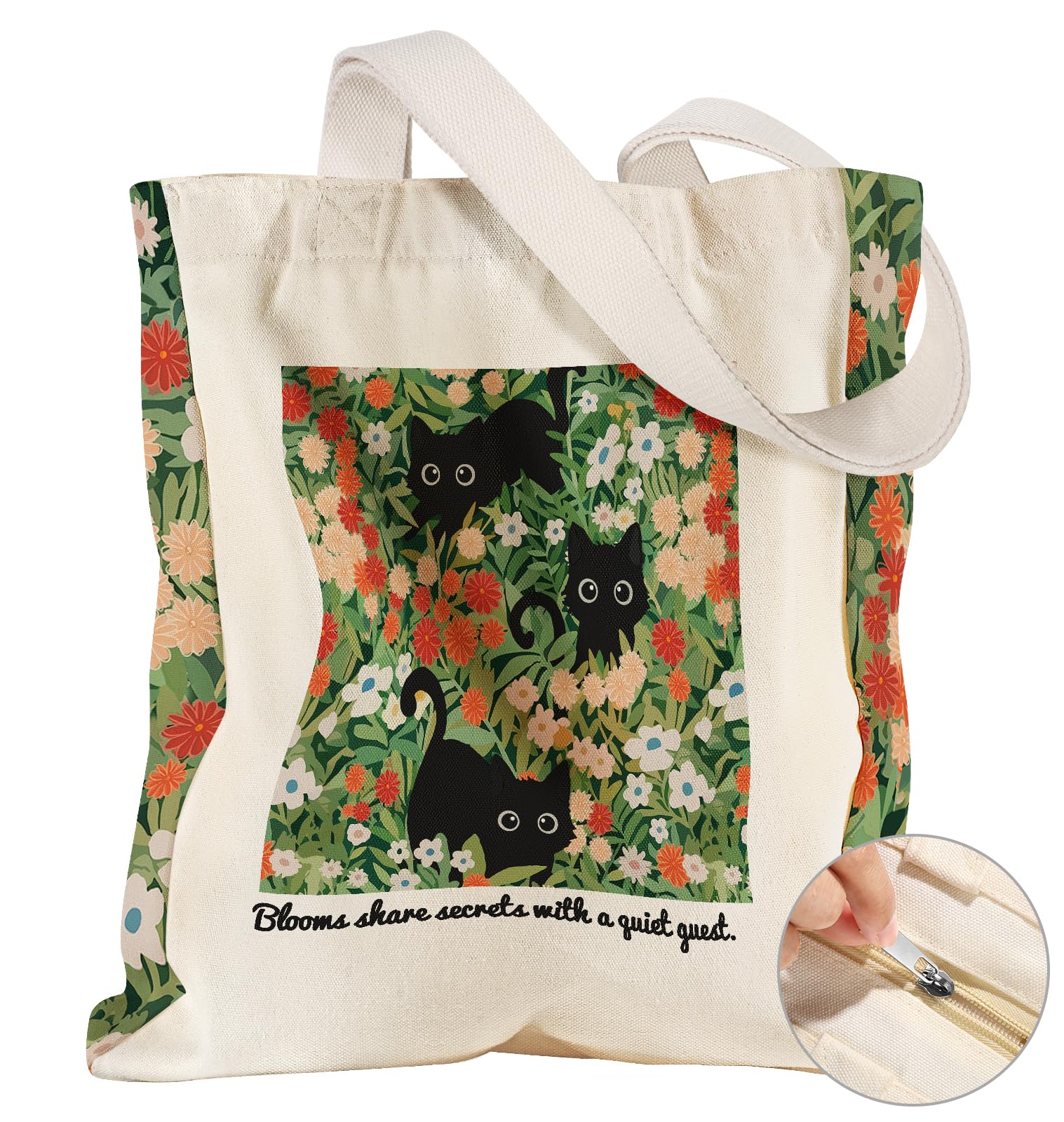 Miss Adola Large Canvas Tote Bag for Women - with Zipper and Inner Pocket Aesthetic Cute Shoulder Bag for Shopping Daily