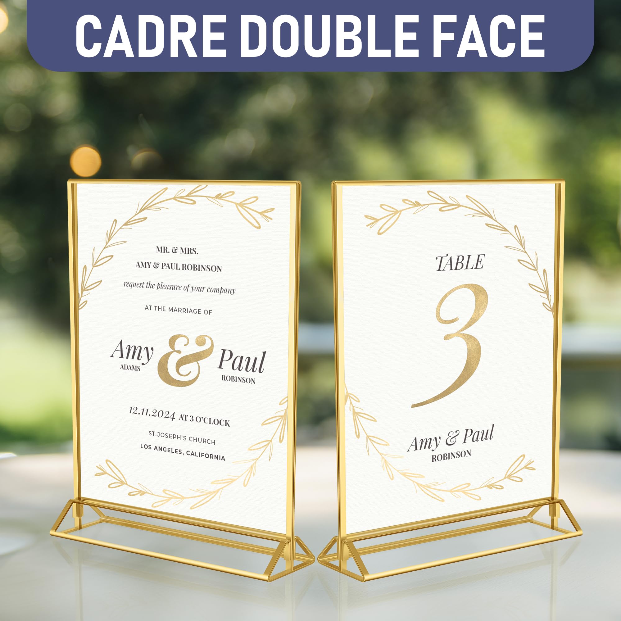 Dasher Products Cadres Photos Dorés Double Face - Pack de 6 - Porte-numéros de table dorés en acrylique, chevalets de table transparents pour affiche, porte-menus, cadres photos (A5)