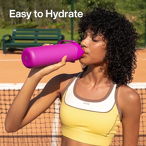 Miniatura 69 de ENCOOL Botella de agua aislada con popote, de acero inoxidable, a prueba de fugas, sin BPA, al vacío de doble pared que se mantiene fría durante 24