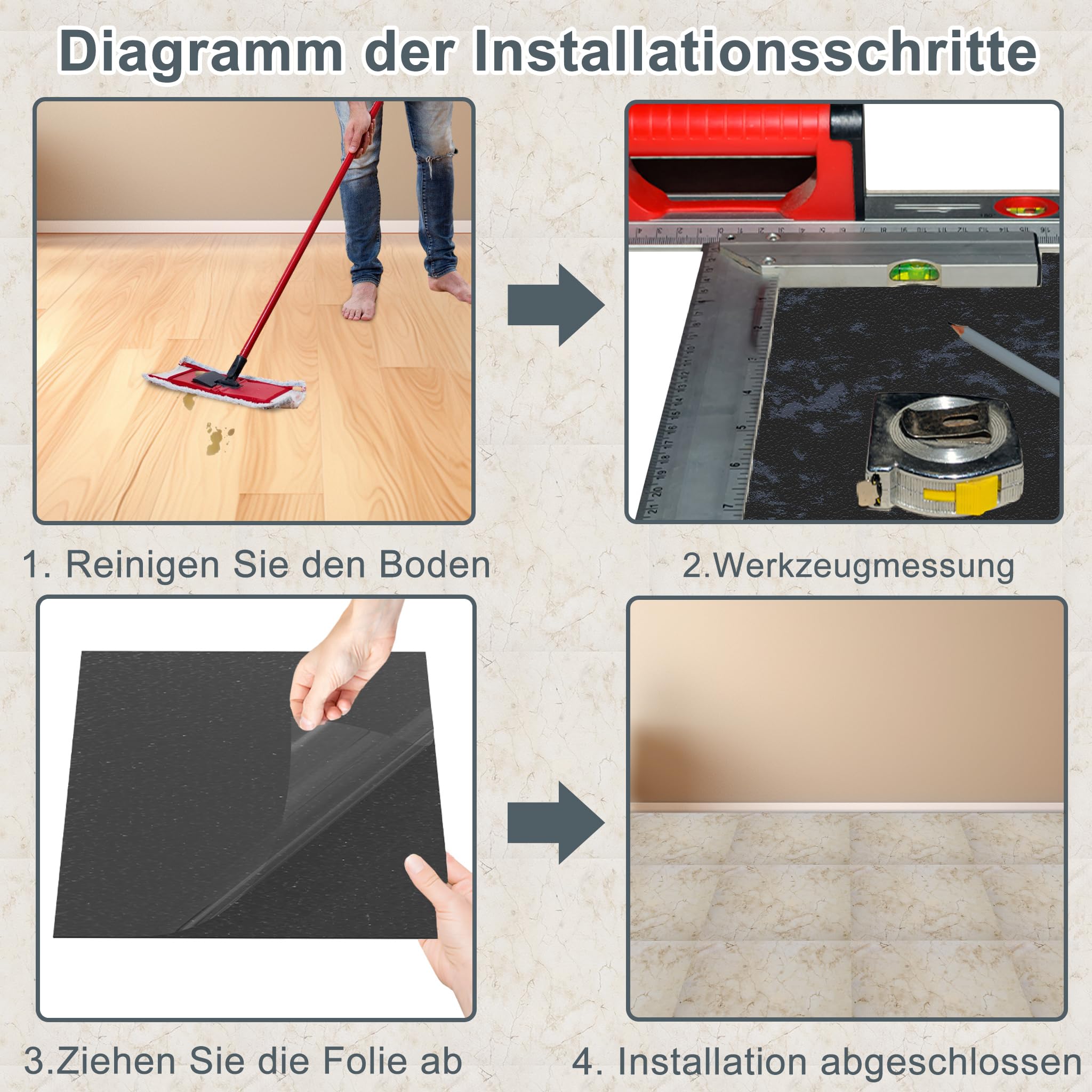 54 Stück 5,02 m² PVC Bodenbelag Vinylboden Selbstklebend Fliesen Vinyl Klebefliesen Bodenfliesen Fliesenaufkleber Rutschfest Wasserfest für Wohnzimmer Küche Badezimmer - Marineblau