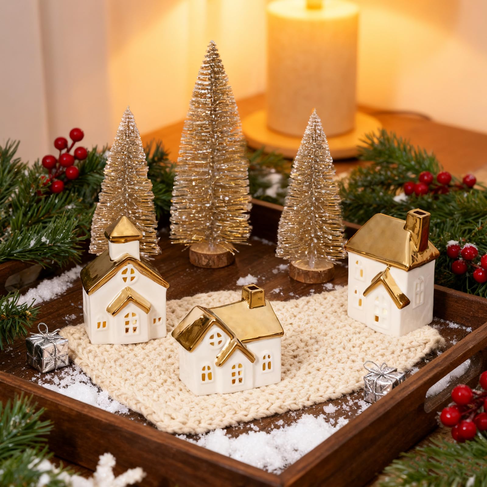 DN DECONATION Weihnachtsdeko Häuser Set, 6-teilig für Tischdeko Innen