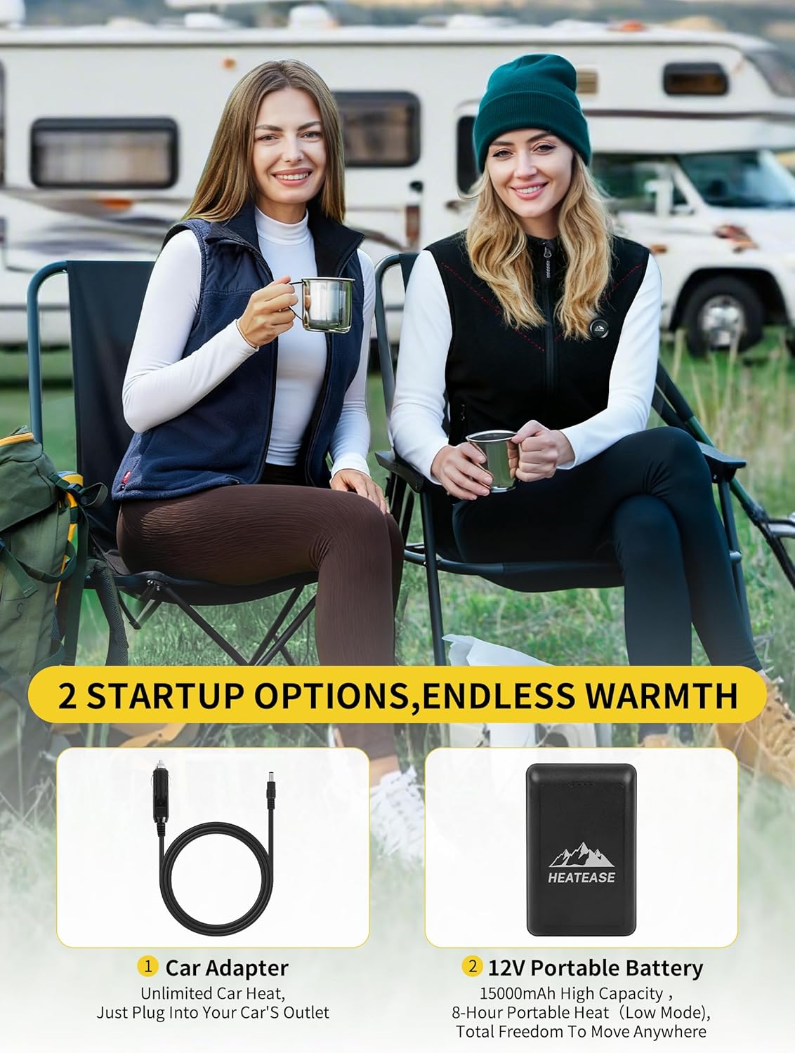 Reversible Heated Vest for Women with 12V Battery, Electric Rechargeable Fleece Heating Jacket for Outdoor Camping,Car - Image 5