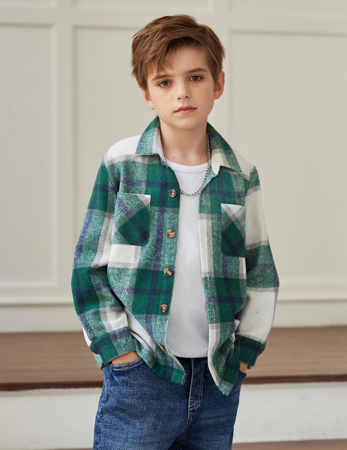 Arshiner Boys Flannel Shirts Kids Button Down Plaid Shirt Casual Long Sleeve Shirt Tops Boys and Girls Fall Plaid Jacket