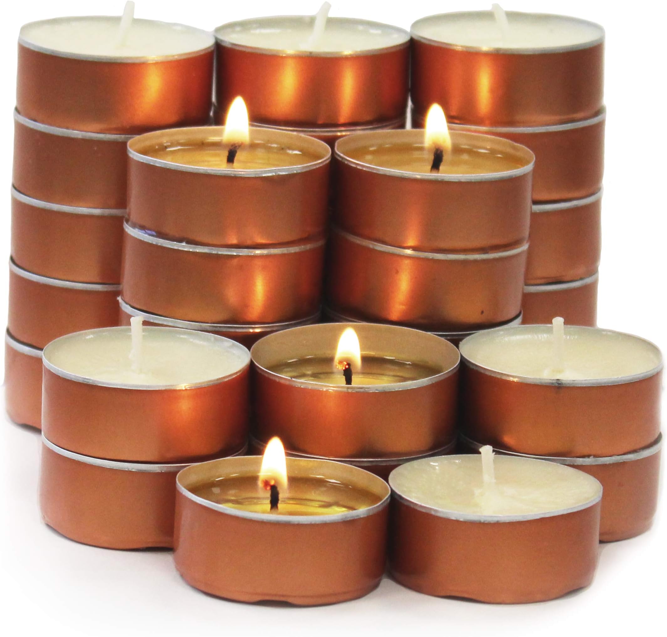 CandleNScent Soy Tea Lights Candles | 5 Hour | 100% Soy | Copper Cup | Pack of 50