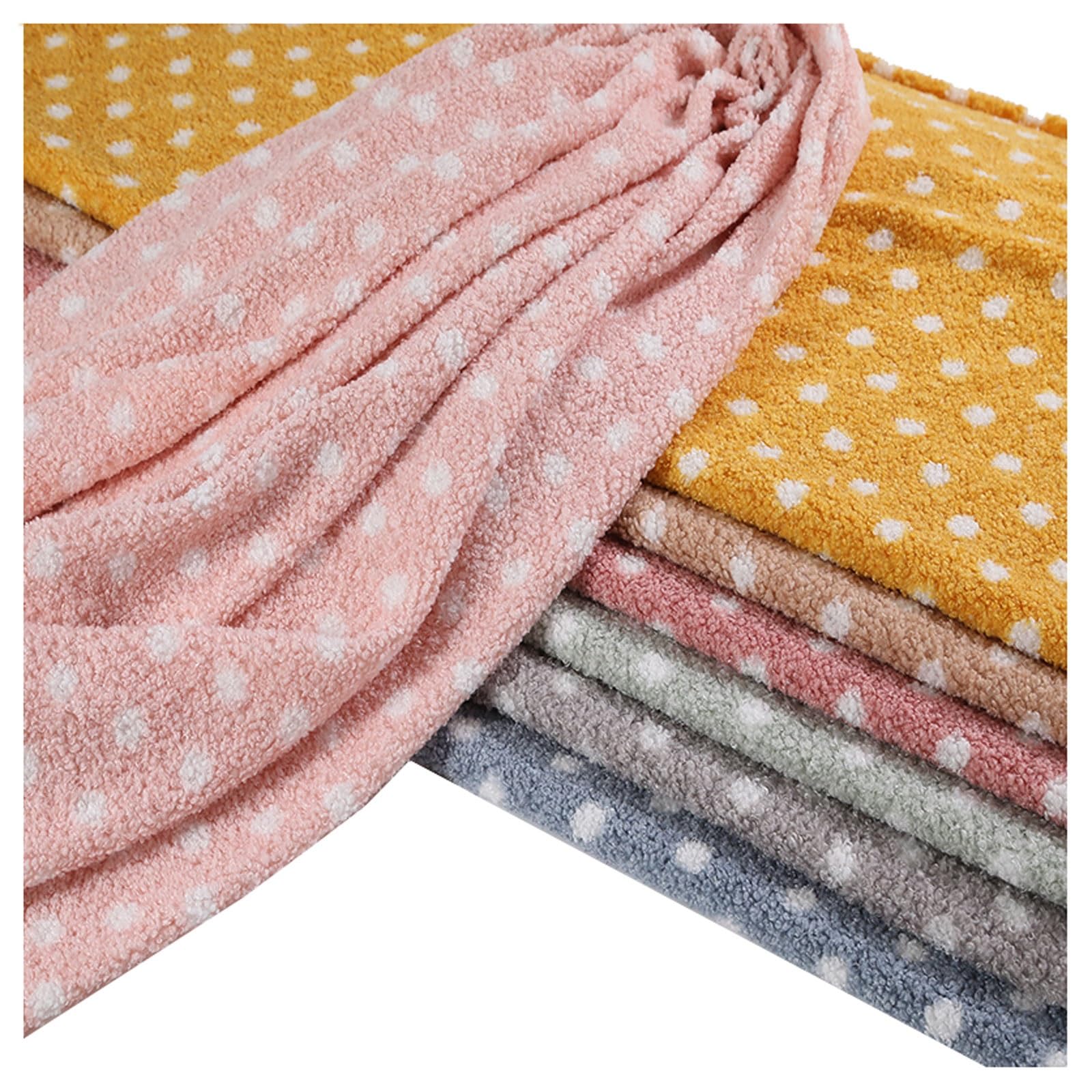 Faux Sheepskin Sherpa Fleece Fabric DIY Sewing Polka Dot Pattern Material Soft Curly Woolly Pile Fleece Polar Fleece Fabric for Throws Blankets Bed Covers Toys Linings, 50x160cm (Color : Dark Pink)