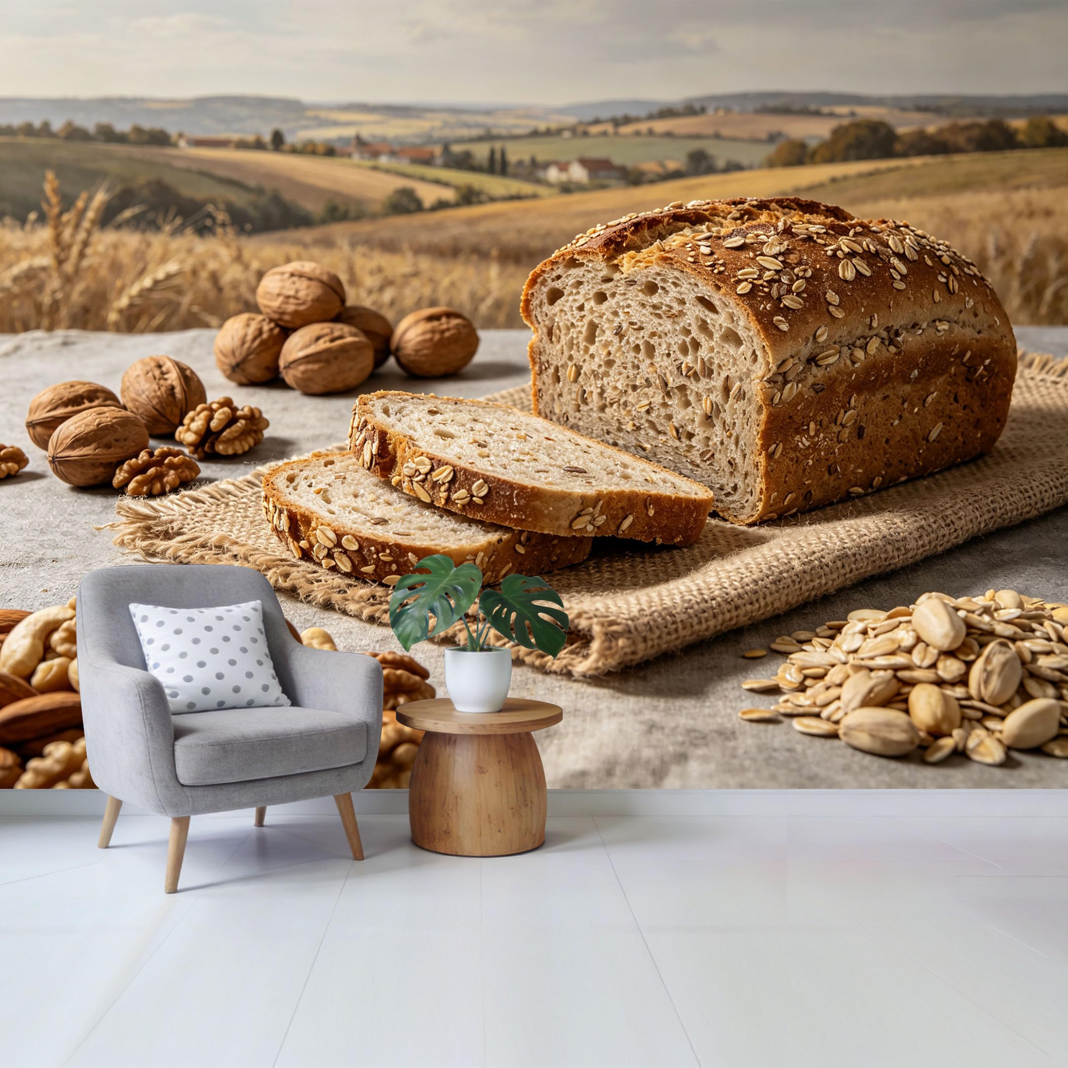 Qzlithotic Yq2605251216 Custom Size Wall Mural Rustic Whole Grain Bread Walnut Almond Oat Farmhouse Style Selfadhesive Wall Fabric Removable Wallpaper For Home Office Decor