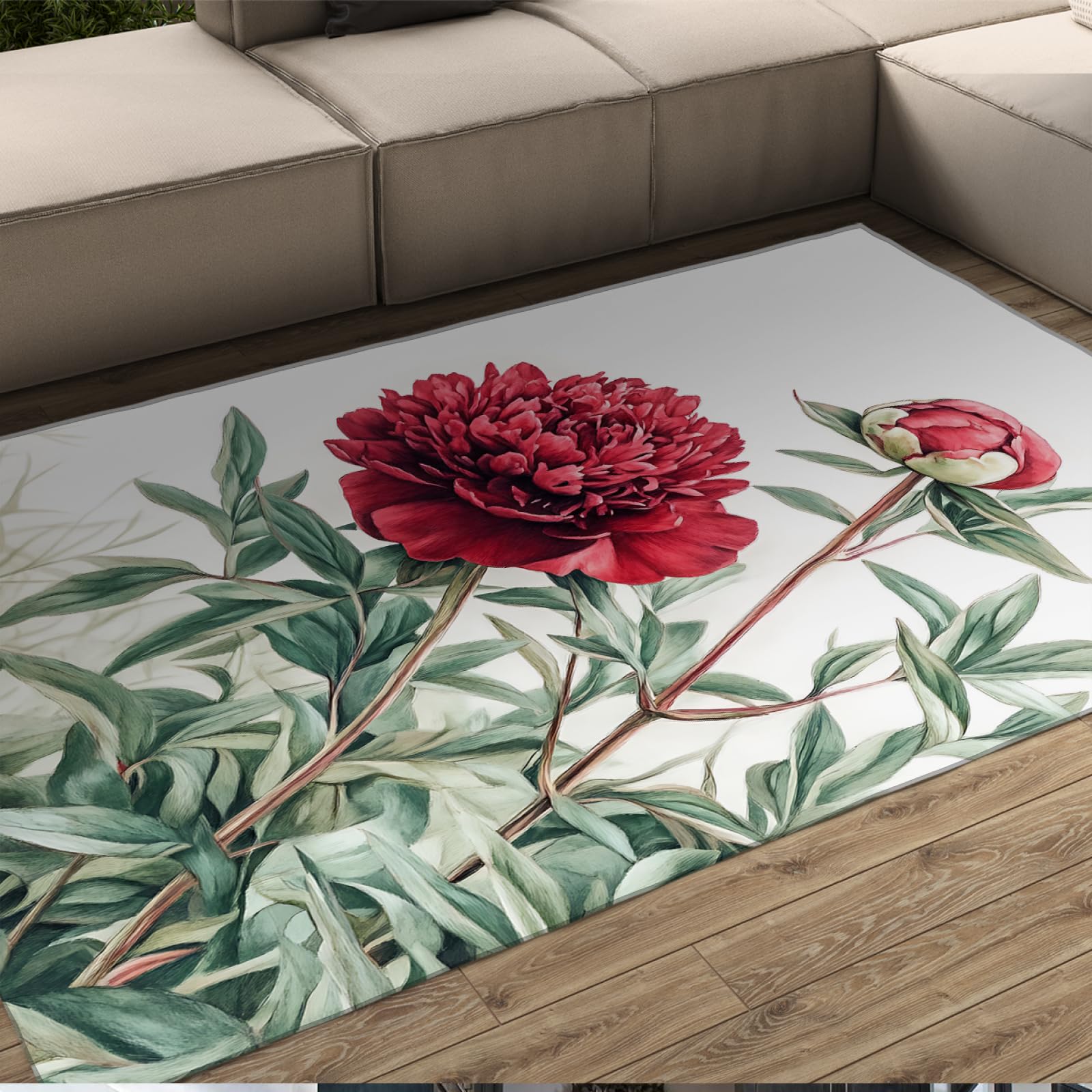 Tapis de sol pivoine 90x150cm facile à laver pour salon chic