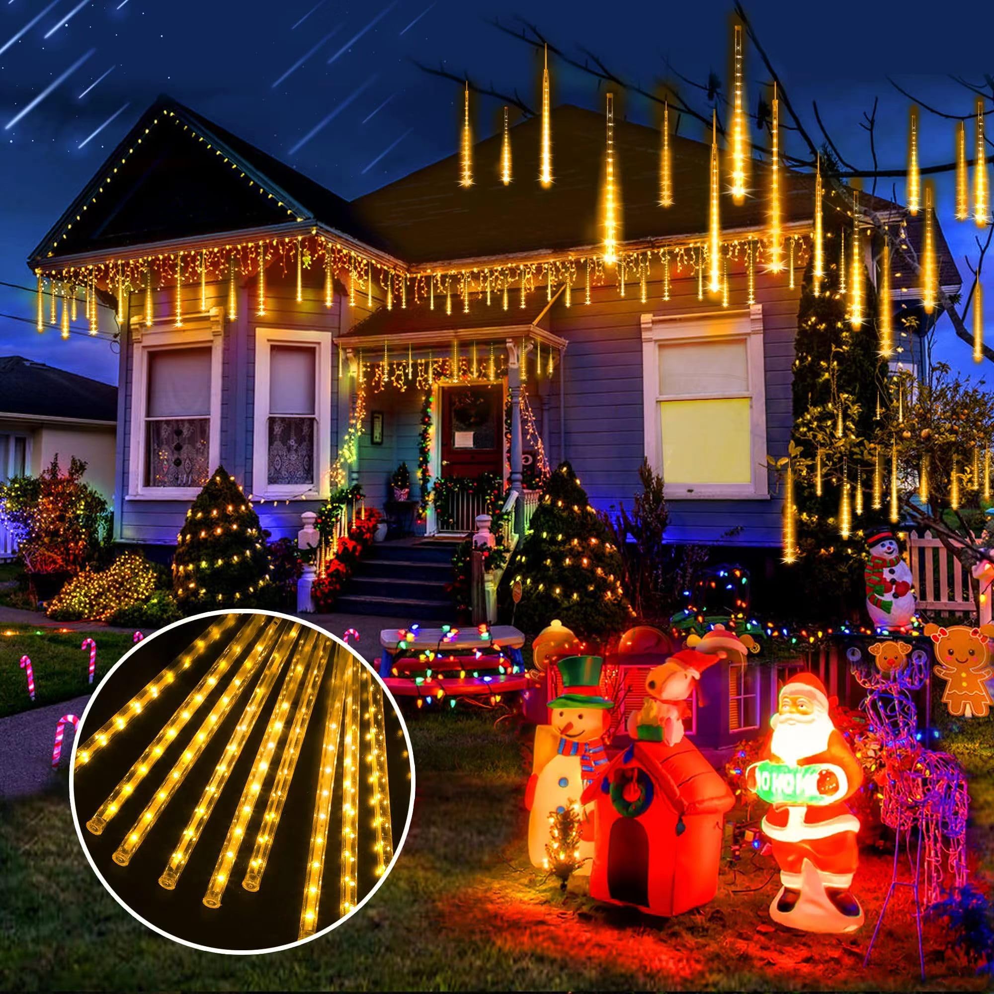 Christmas Sting Lights Outdoor,Meteor Shower Lights Outdoor 42cm 12 Tube 408 LEDs Meteor Lights,Connectable Raindrop Snowfall Lights for Tree Yard Party Patio Christmas Decor Lights (Warm White)