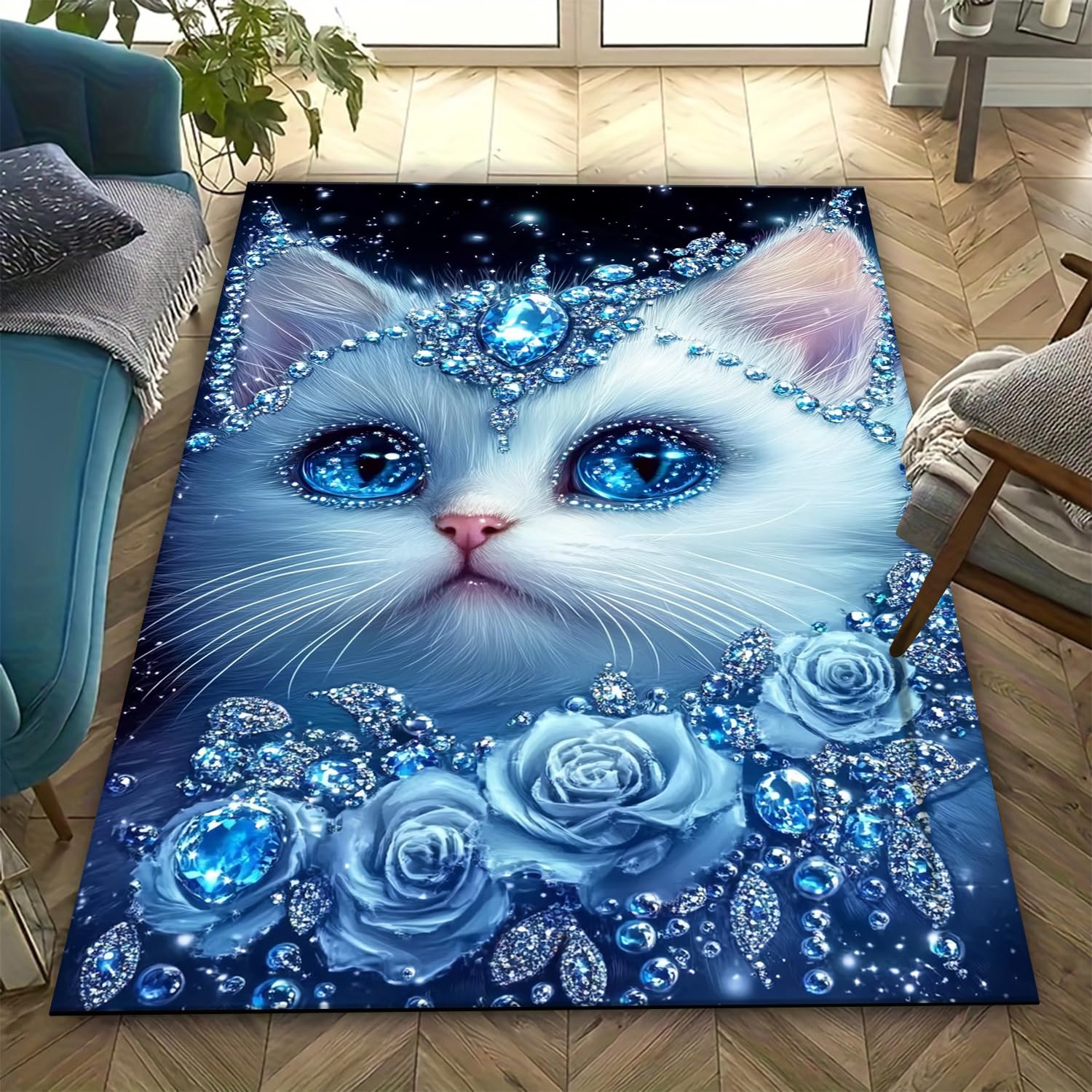 Tapis chat 3D 120x160 cm imprimé grand tapis doux pour salon