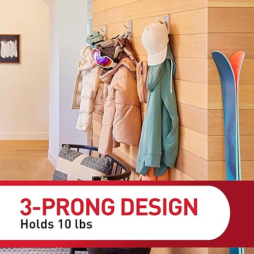 Miniatura 6 de Command Gancho triple de níquel satinado XL, 1 gancho, 3 tiras, ganchos de pared para colgar sin daños con tiras adhesivas, ganchos de pared sin
