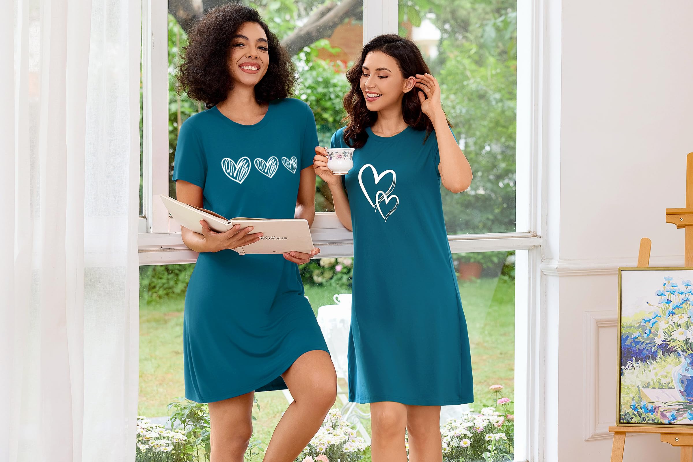 Marvmys Camicia da Notte Donna Estiva Manica Corta con Stampa Due Pezzi