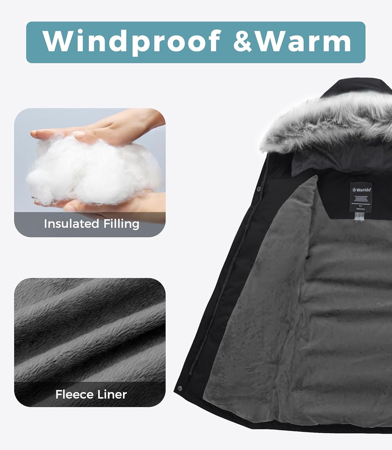 Wantdo Girl's Winter Coat Warm Windproof Insulated Hiking Warm Long Sleeve Puffer Outdoor Running Fall Jacket with Hood - Image 6