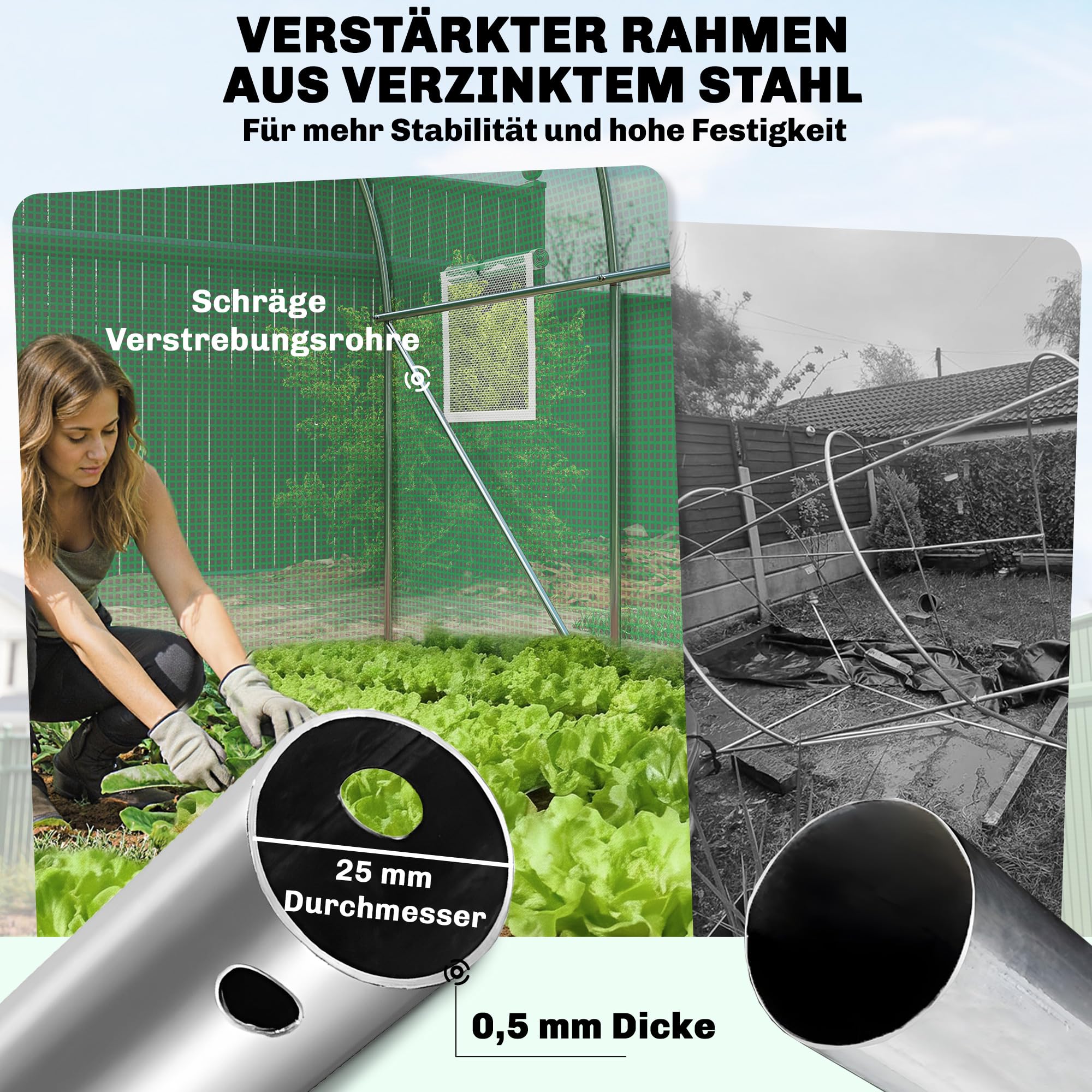 Outsunny Szklarnia 3x2x2 m foliowa z drzwiami zderzakowymi Zielona | Zamykana, 6 rolowanych okien, pręty wsporcze, wydłużone krawędzie, tunel foliowy UV, zimoodporny dom pomidorowy
