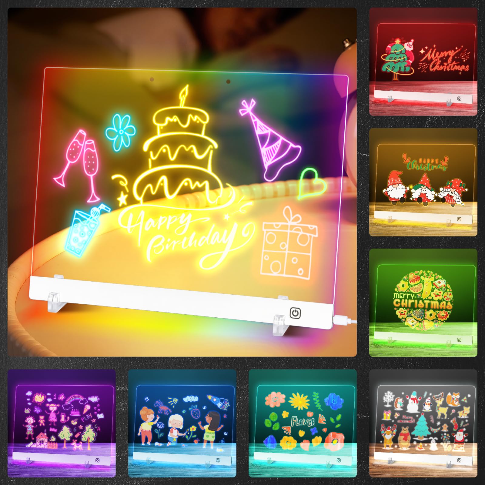 Tablero de dibujo LED para niños, tablero de notas LED con colores (pizarra acrílica de borrado en seco con luz y soporte integrado, regalo para niñas/adolescentes) (blanco 9.8 x 13.8 2
