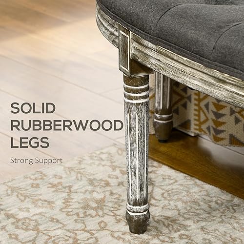 Miniatura 5 de HOMCOM Banco vintage semicircular para el extremo de la cama, banco de entrada tapizado para dormitorio con tela copetuda al tacto de lino con patas