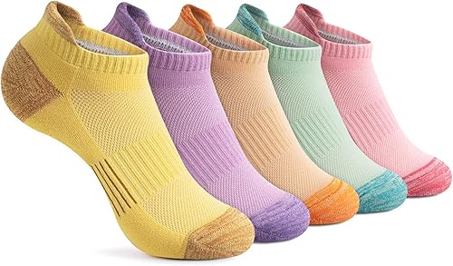 Gonii - Calcetines tobilleros para mujer, para correr, atléticos, invisibles, acolchados, 5 pares